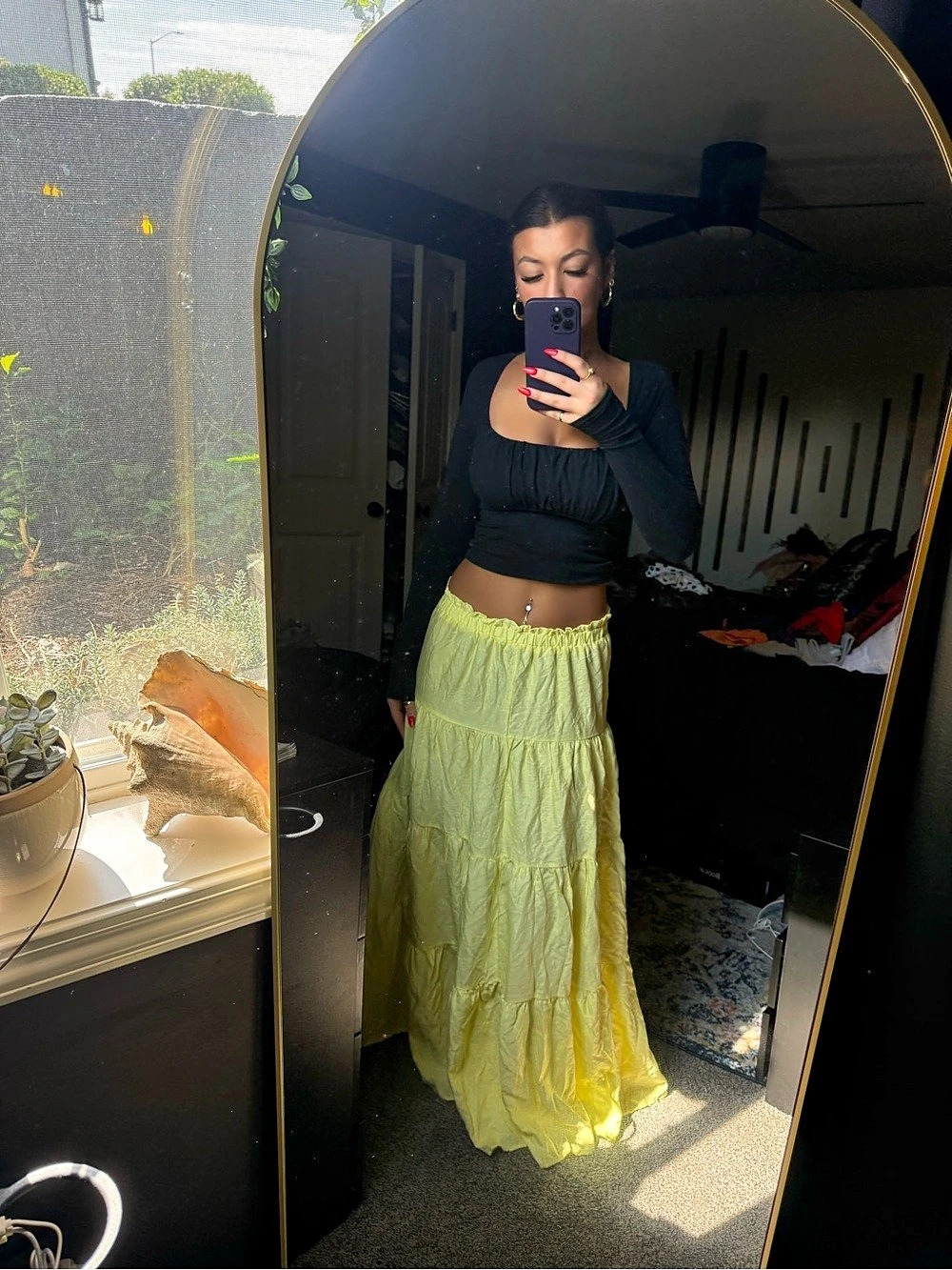 Women's Yellow Tiered Maxi Skirt